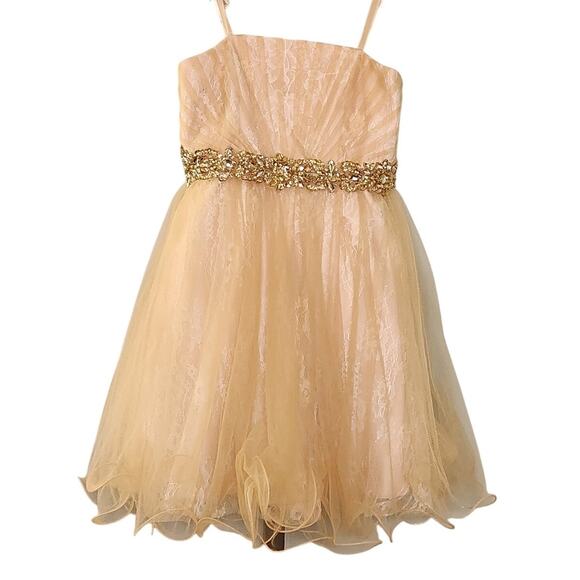 TONI Sleeveless Pale Yellow Girls Lace Dress with Tulle, Size 8 - Picture 1 of 11